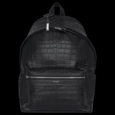 Saint Laurent City Backpack Crocodile Embossed Leather Black