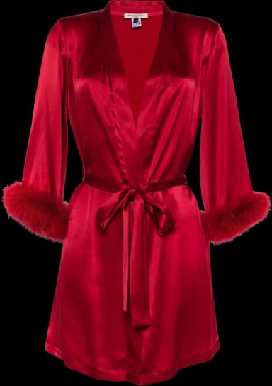 Gilda & Pearl Bibi Feather-trim Silk Robe