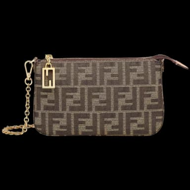FENDI Baguette Pouch Brown Jacquard FF Fabric Clutch with Chain