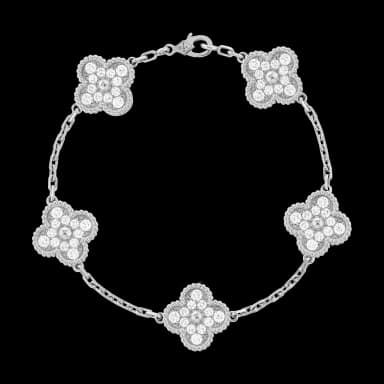 Van Cleef Vintage Alhambra Bracelet 5 Motifs 18K White Gold Diamond